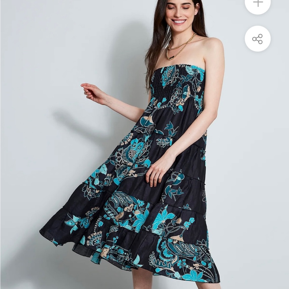 Batik Floral Printed Tiered Maxi Skirt with Smocking